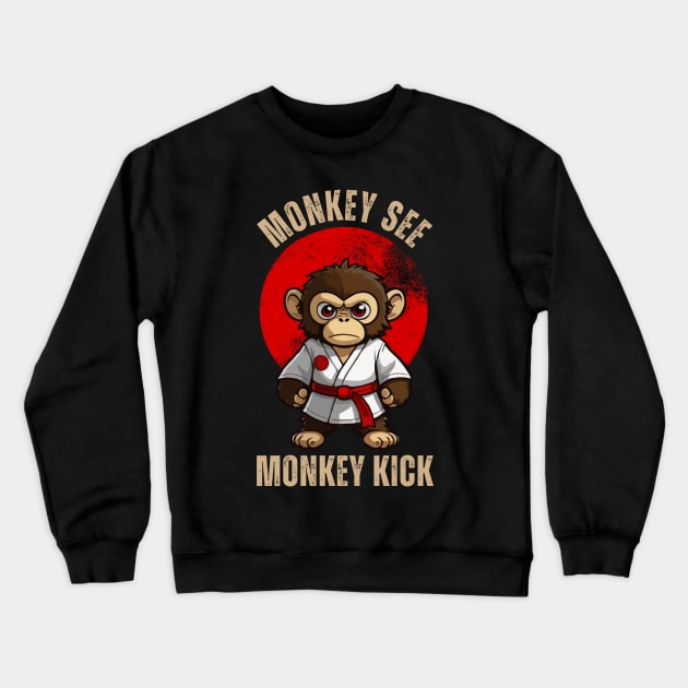 Funny Karate Monkey, Monkey See Monkey Kick Crewneck Sweatshirt by BaliChili